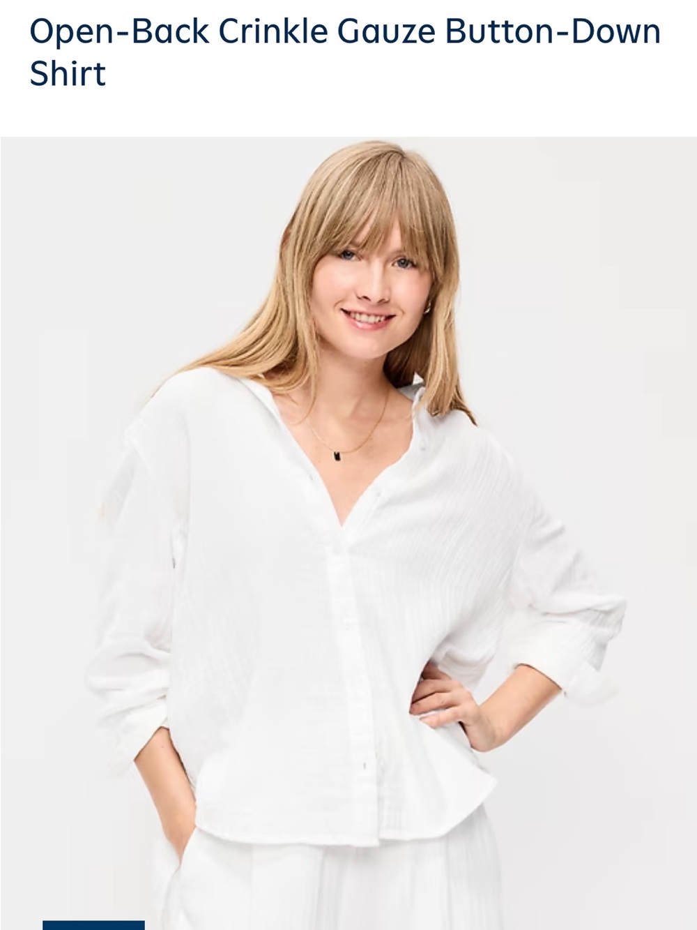 NWT Old Navy - Open-Back Crinkle Gauze Button-Down Shirt - White